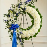Serene Sympathies Standing Wreath – Blue & White
