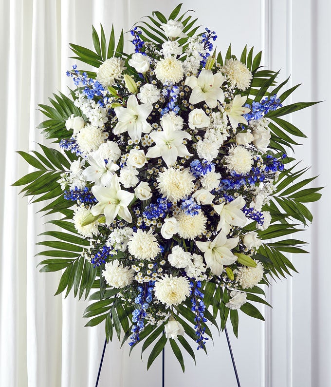 Blue delphinium and white flower standing spray